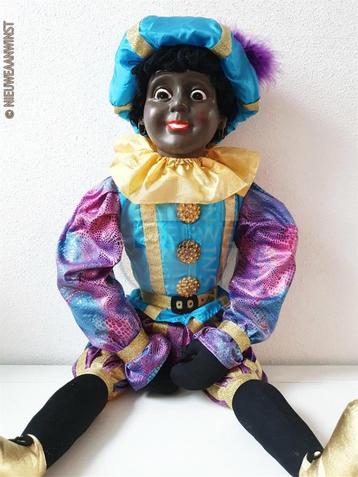 Authentieke V&D etalage zwarte Piet pop - 85cm, blauw/paars disponible aux enchères