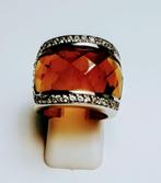 Superbe bague argent rhodié et pierre de couleur, état neuf,, Handtassen en Accessoires, Ringen, Bruin, Verzenden, Zo goed als nieuw