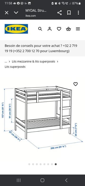 Lits superposés en pin massif IKEA Mydal 90x200, 90 cm, Enlèvement, Utilisé, 200 cm