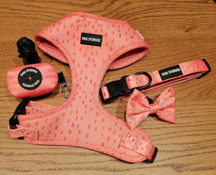 Harnais, collier, nœud papillon et porte-sac à crottes, Animaux & Accessoires, Accessoires pour chiens, Comme neuf, Enlèvement ou Envoi