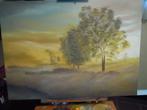 OLIEVERFSCHILDERWERK  MISTIG LANDSCHAP, Antiek en Kunst, Ophalen