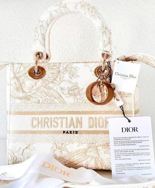DIOR LADY D-LITE JARDIN TAS, WIT-GOUD (€6.700) ORIGINEEL💖💖, Handtassen en Accessoires, Tassen | Damestassen, Nieuw, Handtas
