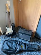 Elektrische gitaar met versterker, hoes, riem, staander, Enlèvement, Comme neuf, Avec ampli