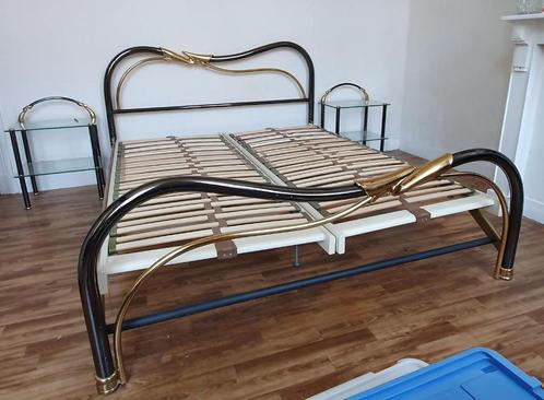 Dubbel bed met lattenbodems, Huis en Inrichting, Slaapkamer | Bedden, Zwart, Ophalen