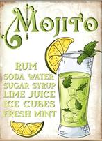 plaque murale vintage mojito en bois d' albesia 40x30 cm, Huis en Inrichting, Ophalen of Verzenden, Nieuw