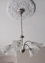 Hanglamp luster 5 armen kapjes bloemmotief inclusief lampen, Enlèvement, Comme neuf, Verre