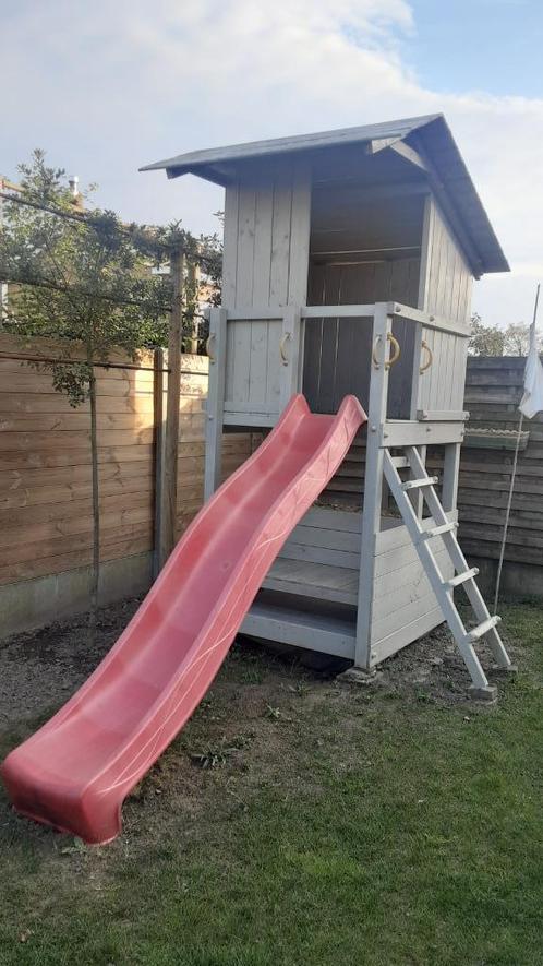 Deftig speeltoestel in Douglashout, Kinderen en Baby's, Speelgoed | Buiten | Speeltoestellen, Zo goed als nieuw, Glijbaan, Zandbak