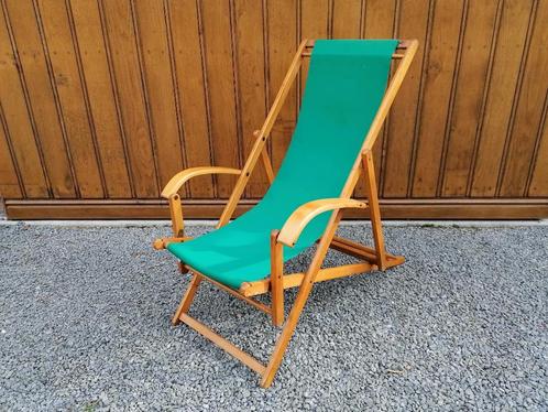 Vintage strandzetel 1950, Tuin en Terras, Ligbedden, Zo goed als nieuw, Inklapbaar, Verstelbaar, Ophalen