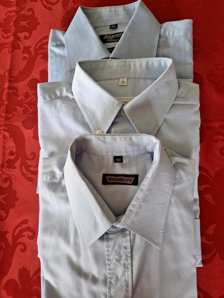 3 lichtblauwe herenoverhemden met lange mouwen, 40 Westbury, Kleding | Heren, Overhemden, Zo goed als nieuw, Halswijdte 39/40 (M)