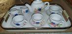 Bloemen porseleinen theeset, elegante mini blauwe koffieset, Antiek en Kunst, Antiek | Servies compleet, Ophalen of Verzenden