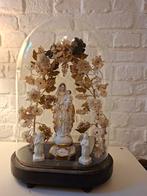 Antieke stolp met Maria, engelen en krans kunstbloemen, Antiek en Kunst, Ophalen