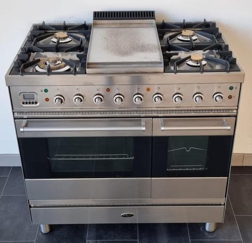 ☘️️️Luxe Fornuis Boretti 90 cm rvs + rvs 2 ovens frytop, Elektronische apparatuur, Fornuizen, Zo goed als nieuw, Vrijstaand, Gas