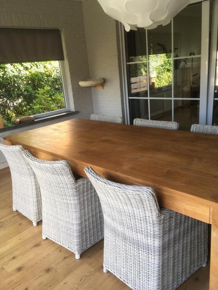 Teak tafel en 6 stoelen, Huis en Inrichting, Tafels | Eettafels, Gebruikt, 50 tot 100 cm, 200 cm of meer, Vijf personen of meer