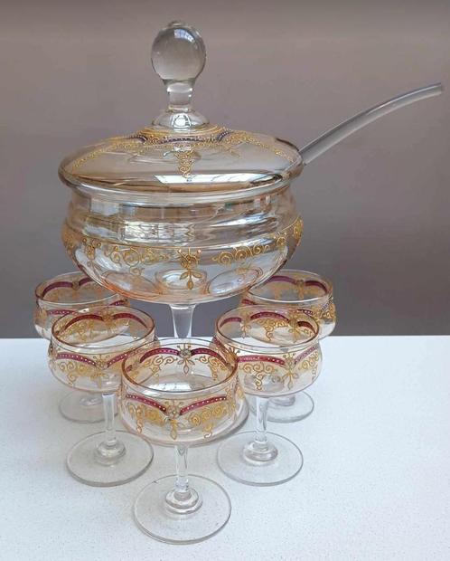 Antiek punch servies (kristal), Antiek en Kunst, Antiek | Glaswerk en Kristal, Ophalen of Verzenden