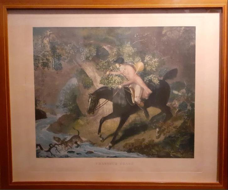 JACHTGRAVURE, INGELIJST ONDER GLAS, Antiek en Kunst, Kunst | Etsen en Gravures, Ophalen of Verzenden