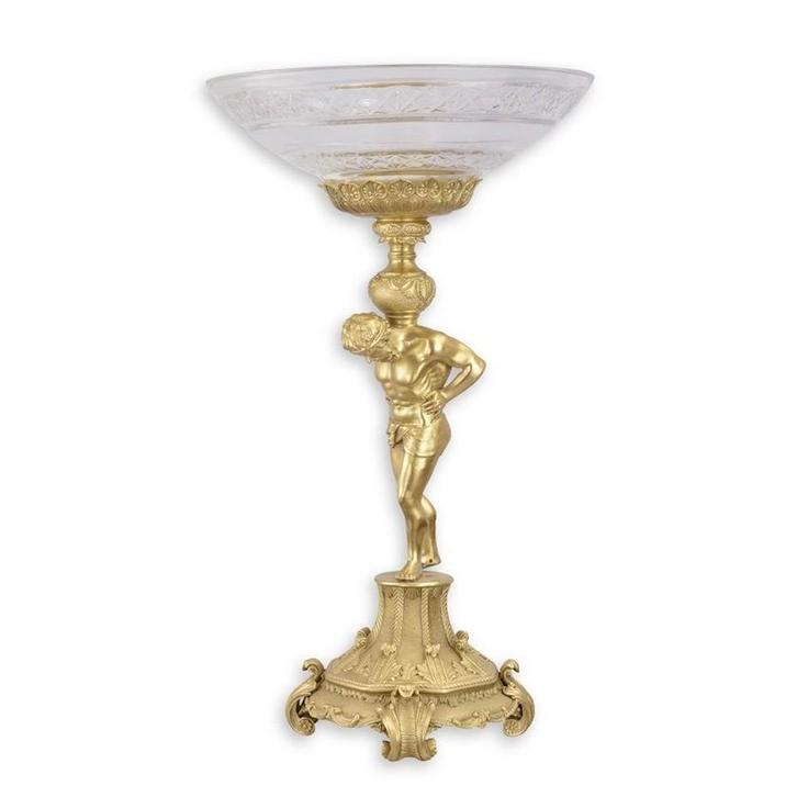 Glazen kom gemonteerd op een bronzen beeld, Antiek en Kunst, Antiek | Glaswerk en Kristal, Verzenden