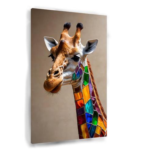 Toile d'art Rainbow Mosaic Giraffe 60x90cm - 18mm., Maison & Meubles, Accessoires pour la Maison | Peintures, Dessins & Photos