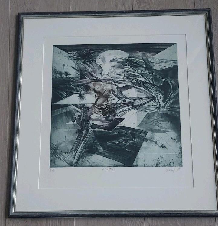 Ingelijste ets gesigneerd Jiří Brázda Epreuve Artist, Antiek en Kunst, Kunst | Etsen en Gravures, Ophalen