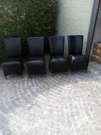 4 zwarte lederen stoelen met lomen rugleuning 30euro/stuk, Riet of Rotan, Vier, Chateau, Zo goed als nieuw