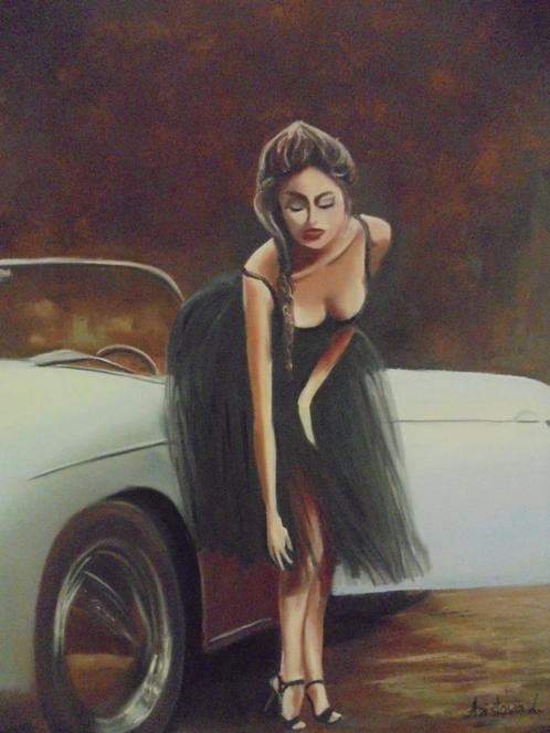 Porsche 356 roadster olieschilderij, Antiek en Kunst, Kunst | Schilderijen | Klassiek, Ophalen of Verzenden
