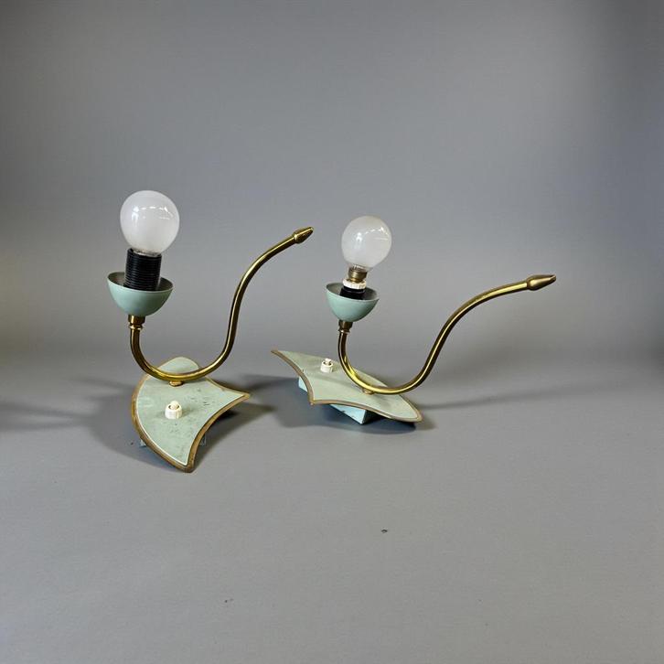 Set van 2 vintage rockabilly tafellampjes in muntgroen, Antiek en Kunst, Antiek | Verlichting, Ophalen of Verzenden