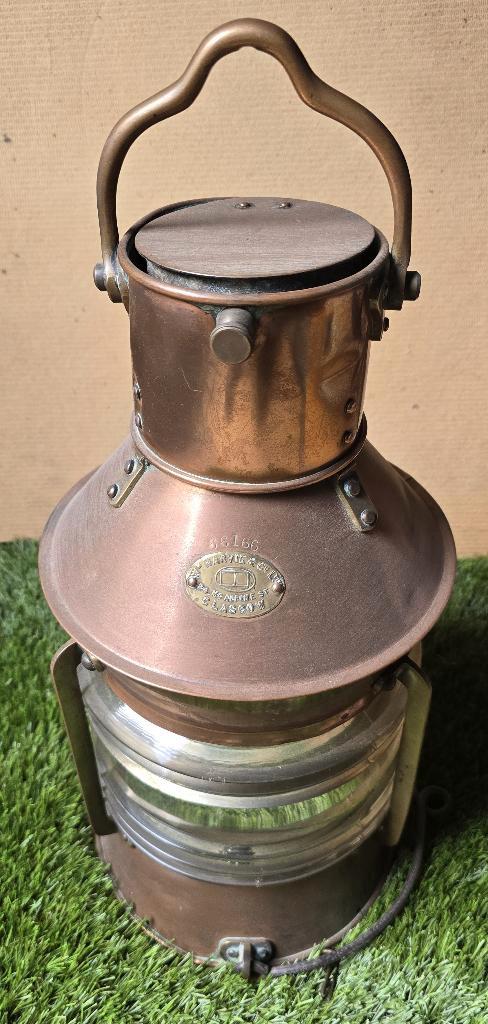 Antieke scheepslamp, koperen olielamp. Anchor lamp., Verzamelen, Scheepvaart, Gebruikt, Gebruiksvoorwerp, Ophalen