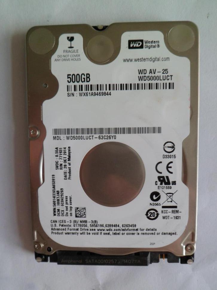 Harde Schijf WD, Western Digital 500GB, 16MB Cache, 2.5Inch, Computers en Software, Harde schijven, Zo goed als nieuw, Intern