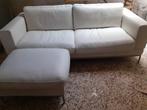 FAUTEUIL CANAPÉ 3 PLACES + POUF CUIR BLANC, Maison & Meubles, Enlèvement, Utilisé, Cuir
