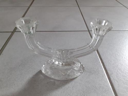 Kristallen kandelaar, 2 armen, Huis en Inrichting, Woonaccessoires | Kandelaars en Kaarsen, Gebruikt, Kandelaar, Minder dan 25 cm