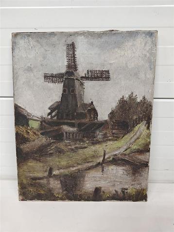 A5769 Klassiek Schilderij Van Molen [Gesigneerd] beschikbaar voor biedingen