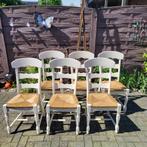 Houten stoelen 6 stuks, Vijf, Zes of meer stoelen, Riet of Rotan, Gebruikt, Wit