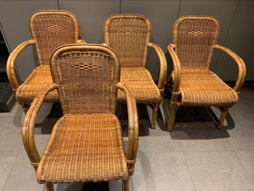 Lot van 4 rieten zeteltjes met leuning, Tuin en Terras, Tuinstoelen, Gebruikt, Ophalen
