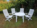 Tuinset : 4 stevige tuinstoelen + tafel + 2 stoelen, Tuin en Terras, Tuinstoelen, Ophalen, Gebruikt, Kunststof, Verstelbaar