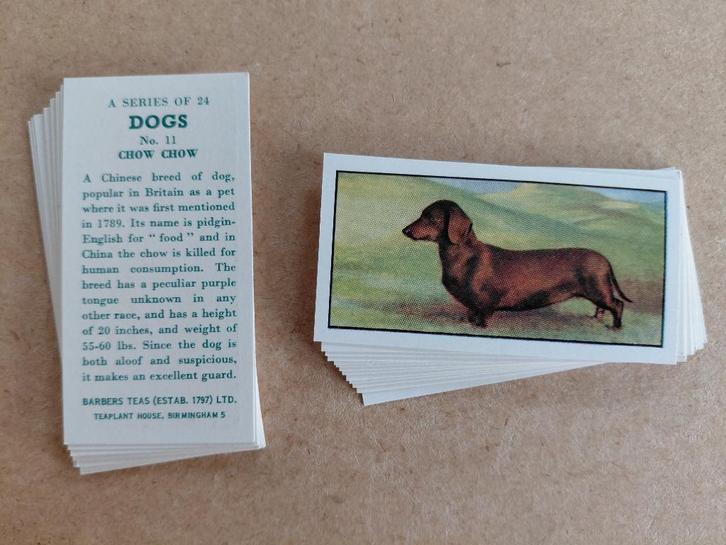 Dogs complete set 24 chromos honden Barbers Teas 1960, Verzamelen, Foto's en Prenten, Dier, 1960 tot 1980, Ophalen of Verzenden