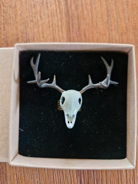Koperen ring schedel hert (aanpasbaar), Handtassen en Accessoires, Ringen, Ophalen of Verzenden