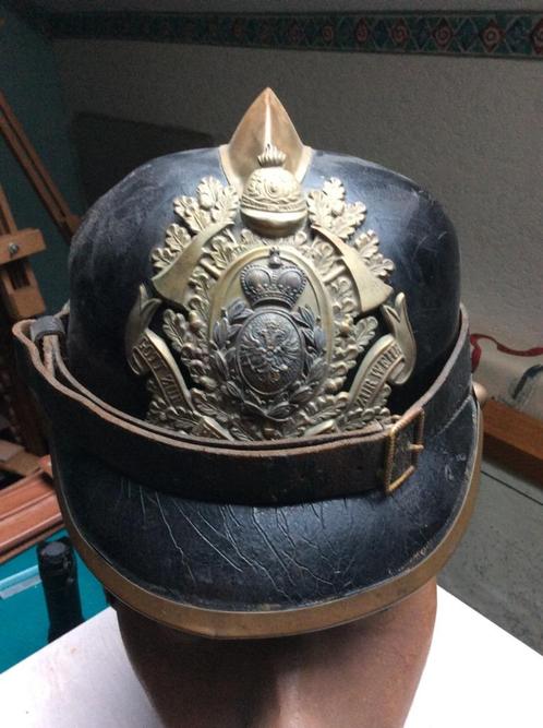 Lederen gevechts pompierhelm WO I, Collections, Objets militaires | Général, Enlèvement ou Envoi