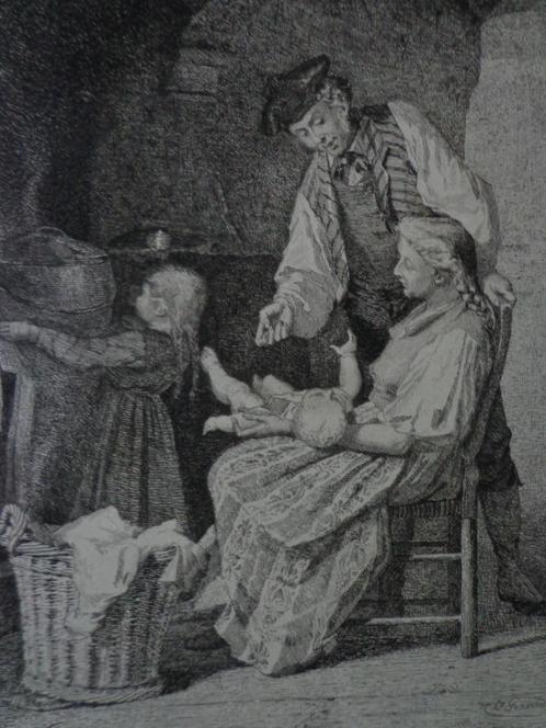 Eau-forte Théodore Gérard L'heureuse famille de 1871, Antiquités & Art, Art | Eaux-fortes & Gravures, Enlèvement ou Envoi