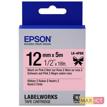 Epson Label Cartridge LK-4PBK Zwart/Roze 12mm 5m beschikbaar voor biedingen