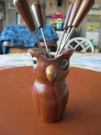 vintage uil hout Midcentury + 6 coctailprikkers, Ophalen of Verzenden