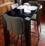 table haute avec plateau en verre noir, Comme neuf, Métal, 100 à 150 cm, Rectangulaire