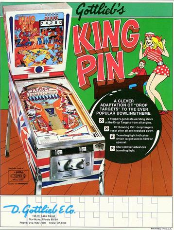 Flipper 1973 Gottlieb King Pin Pinball Machine, Mécanique, Flipper (jeu), Gottlieb, Enlèvement