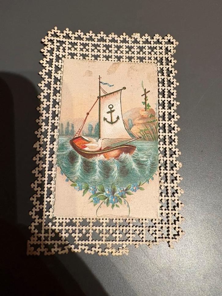 Kant-gesneden devotieprent met schip anker (ca 1880–1900), Verzamelen, Bidprentjes en Rouwkaarten, Verzenden