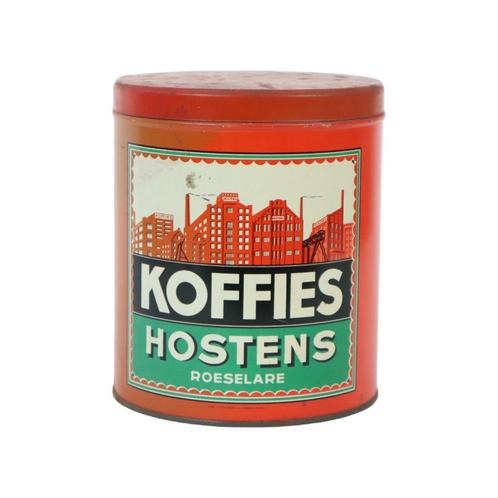 Koffie Blik Hostens Roeselare Rood Eerste Helft 20ste Eeuw, Collections, Boîte en métal, Utilisé, Café, Autres marques, Enlèvement ou Envoi