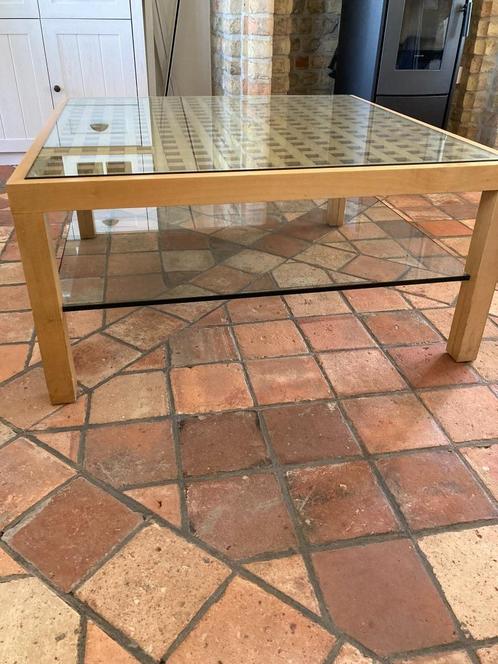 Salontafel glas met hout, Huis en Inrichting, Tafels | Salontafels, Zo goed als nieuw, Minder dan 50 cm, 50 tot 100 cm, 50 tot 100 cm