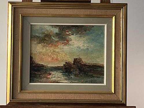 Vagues sur les rochers, Antiek en Kunst, Kunst | Schilderijen | Klassiek, Ophalen of Verzenden