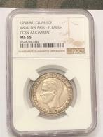 Munt België 50 FR expo 1958 vlaams graded NGC  MS 65  !!, Postzegels en Munten, Setje, Zilver, Ophalen of Verzenden, Zilver