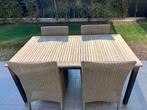 Tuintafel teaken blad 165x95x76cm met wicker stoelen, Tuin en Terras, Tuintafels, Teakhout, Gebruikt, Ophalen, Vierkant