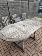 Teak tuintafel uittrekbaar met 6 stoelen en kussens, Tuin en Terras, Tuintafels, Ophalen, Gebruikt, Ovaal, Hout