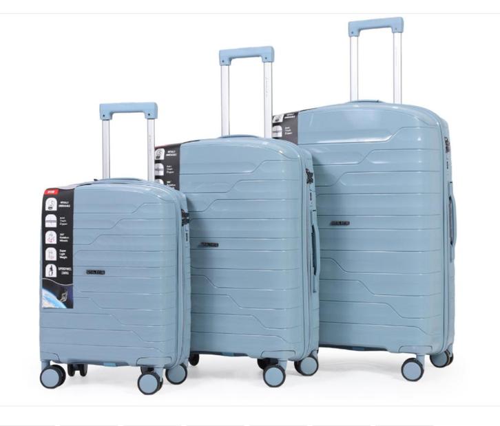 Nouveau Model 2025 Set de 3 Valises Bleu Clair Prix 75 euro!, Bijoux, Sacs & Beauté, Valises, Neuf, Plastique dur, 70 cm ou plus