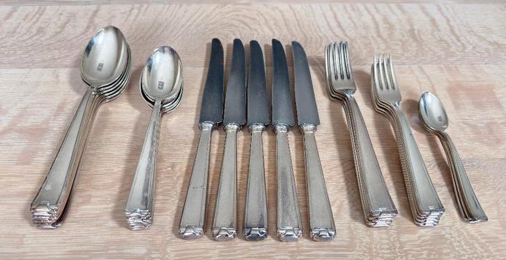 Tilquin Antwerpen / Blanco 90 / 28-delig / Verzilverd bestek, Antiquités & Art, Antiquités | Couverts, Enlèvement ou Envoi